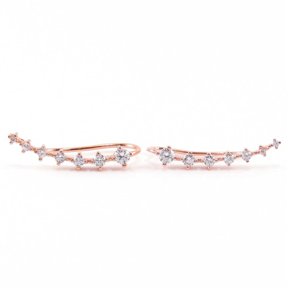 Crystal Ear Climber Earrings 18K Rose Gold Line
